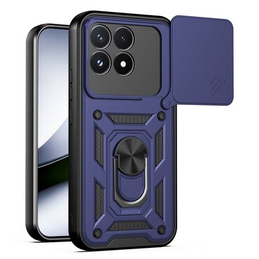 Strapabíró tok "MaX-Armor" gyűrűvel, fém lappal és hátsó kamera védelemmel Xiaomi Poco F9 Pro készülékekhez - blue