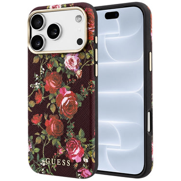 Tok Guess "Blossom Roses Print MagSafe" iPhone 17 Pro / 18 Pro készülékhez - burgundy