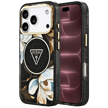 Tok Guess "IML Metal Glitter Flowers Triangle MagSafe" iPhone 17 Pro Max / 18 Pro Max készülékhez - black