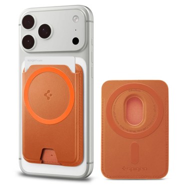 Mágneses pénztárca Spigen "Valentinus Wallet MagFit Plus" 3 kártyához - metallic orange