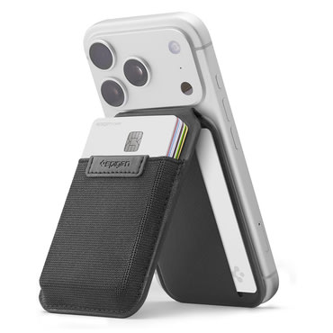 Mágneses pénztárca Spigen "MagSafe Slim Fold Tripod S314-4" iPhone készülékhez, PU bőr, 12 kártya - black