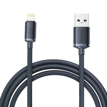 Töltő és adat USB-A - Lightning káfehér Baseus "Crystal Shine" - 2.4A - 480Mbps - 2m - black