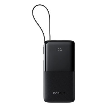 Power bank Baseus "Bipow 2" 10000mAh beépített USB-C kábellel és okos kijelzővel, 20W - black