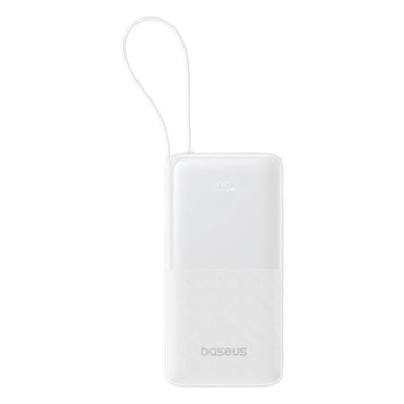 Power bank Baseus "Bipow 2" 10000mAh beépített USB-C kábellel és intelligens kijelzővel, 20W - white