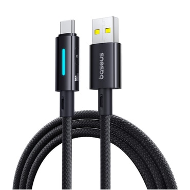 Töltő és adat 100W USB-A - USB-C káfehér Baseus "Data Cable Lit (P10379002121-01)" - 480Mbps - 2m - cosmic black