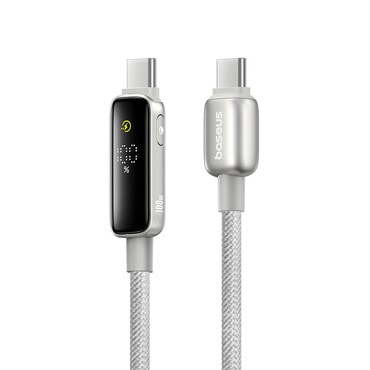 100W USB-C és USB-C töltő- és adatkáfehér Baseus "Vipow" - 480Mbps - 1m - galaxy natural titanium