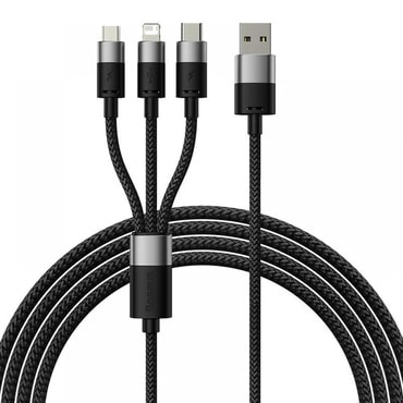Töltő és adat 20W USB-A Lightning, Micro-USB, USB-C káfehér Baseus "StarSpeed" - 480Mbps - 1.2m - black