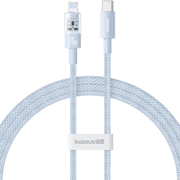 Töltő- és adatátviteli 20W USB-C - Lightning káfehér Baseus "Gem" - 2m - galaxy blue