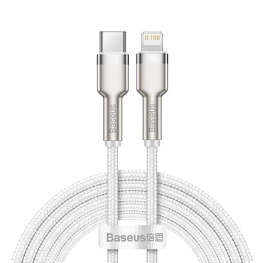 Töltő és adat 20W USB-C - Lightning káfehér Baseus "Cafule Series Metal" - 480Mbps - 2m - white