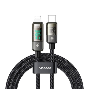 Töltő és adat 36W USB-C - Lightning káfehér Mcdodo "CA-3600" - digitális kijelző - automatikus kikapcsolás - 1.2m - black