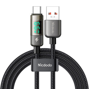 Töltő és adat USB-C - USB-A káfehér Mcdodo "CA-3630" - 6A - digitális kijelző - 1.2m - black