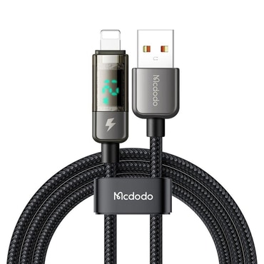 Töltő és adat USB-A - Lightning káfehér Mcdodo "CA-3620" - 3A - digitális kijelző - 1.2m - black