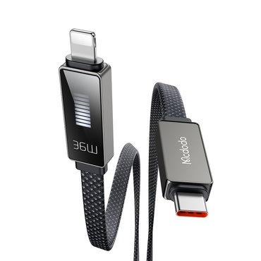 Töltő és adat 36W USB-C - Lightning káfehér Mcdodo "Rythm Series CA-4960" - LED kijelző - 1.2m - black