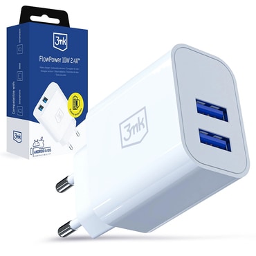 Fali töltő 3mk "FlowPower" 10W 2x USB - fehér