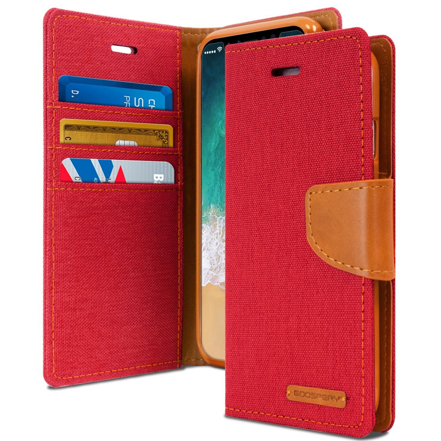 Nyitható tok Goospery Canvas Diary iPhone X / XS készülékekhez - piros