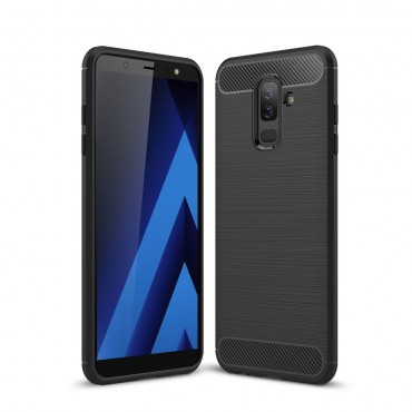 Brushed Carbon TPU géles védőtok Samsung Galaxy A6 Plus 2018 készülékekhez – fekete