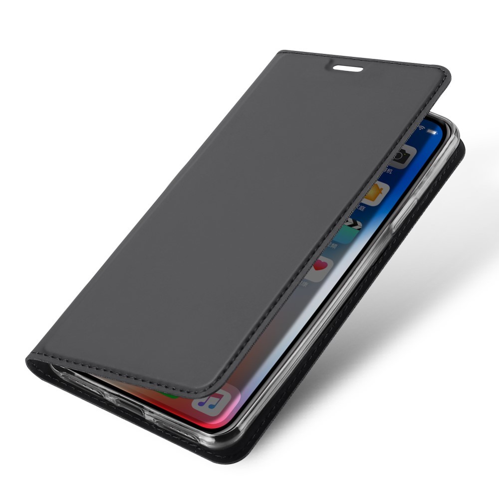Divatos "Skin" műbőr tárca iPhone XR készülékekhez – szürke