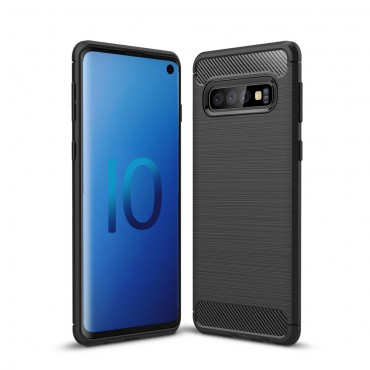 Brushed Carbon TPU géles védőtok Samsung Galaxy S10 készülékekhez – fekete