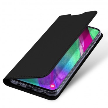 Divatos nyitható tok "Skin" Samsung Galaxy A40 készülékekhez - fekete