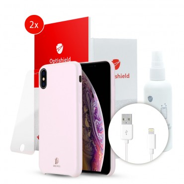 "Skin Lite XXL Rose Gold" Csomag 6 telefonos kiegészítővel - Tok + 2x Optishield Pro Üvegfólia + Töltő kábel + 2in1 Tisztító szett [60% megtakarítás