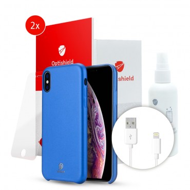 "Skin Lite XXL Royal Blue" Csomag 5 telefonos kiegészítővel - Tok + 2x Optishield Pro Üvegfólia + Töltő kábel + 2in1 Tisztító szett [60% megtakarítás