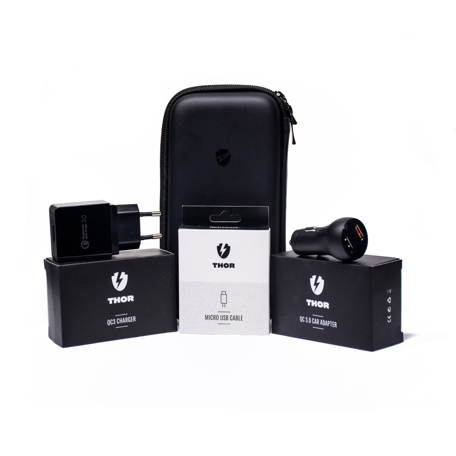 Optishield® THOR fali töltő, autós töltő és Micro USB kábel csomag