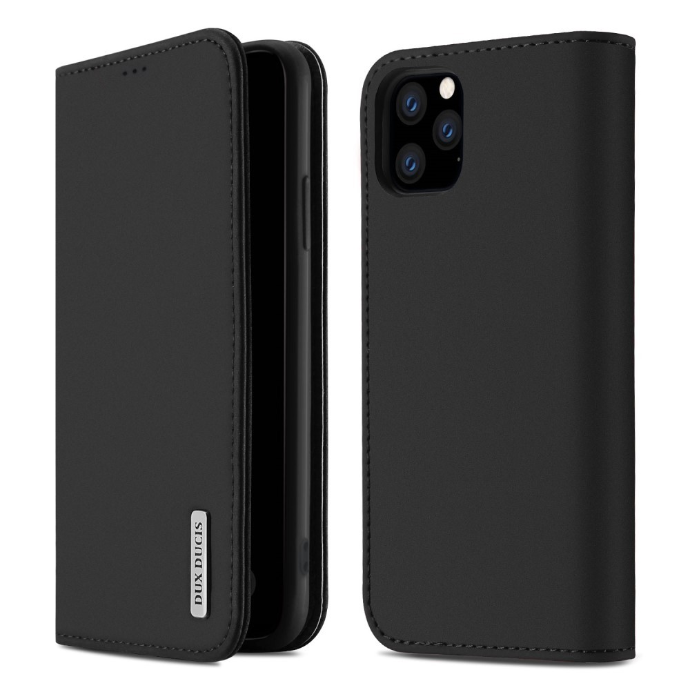 Divatos nyitható tok valódi bőrből "Wish" iPhone 11 Pro Max készülékekhez - fekete