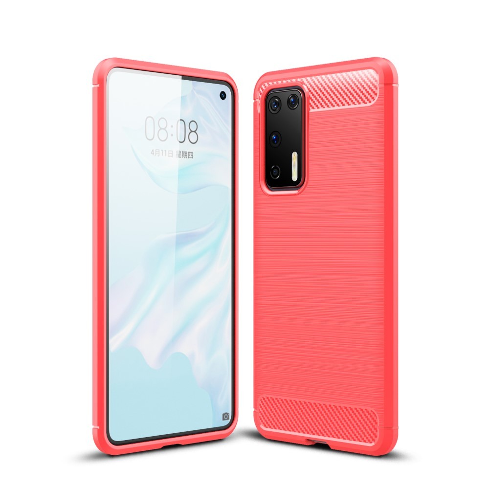 TPU gél tok "Brushed Carbon" Huawei P40 készülékekhez - piros