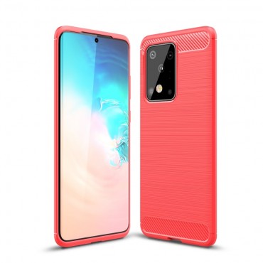TPU gél tok "Brushed Carbon" Samsung Galaxy S20 Ultra készülékekhez - piros