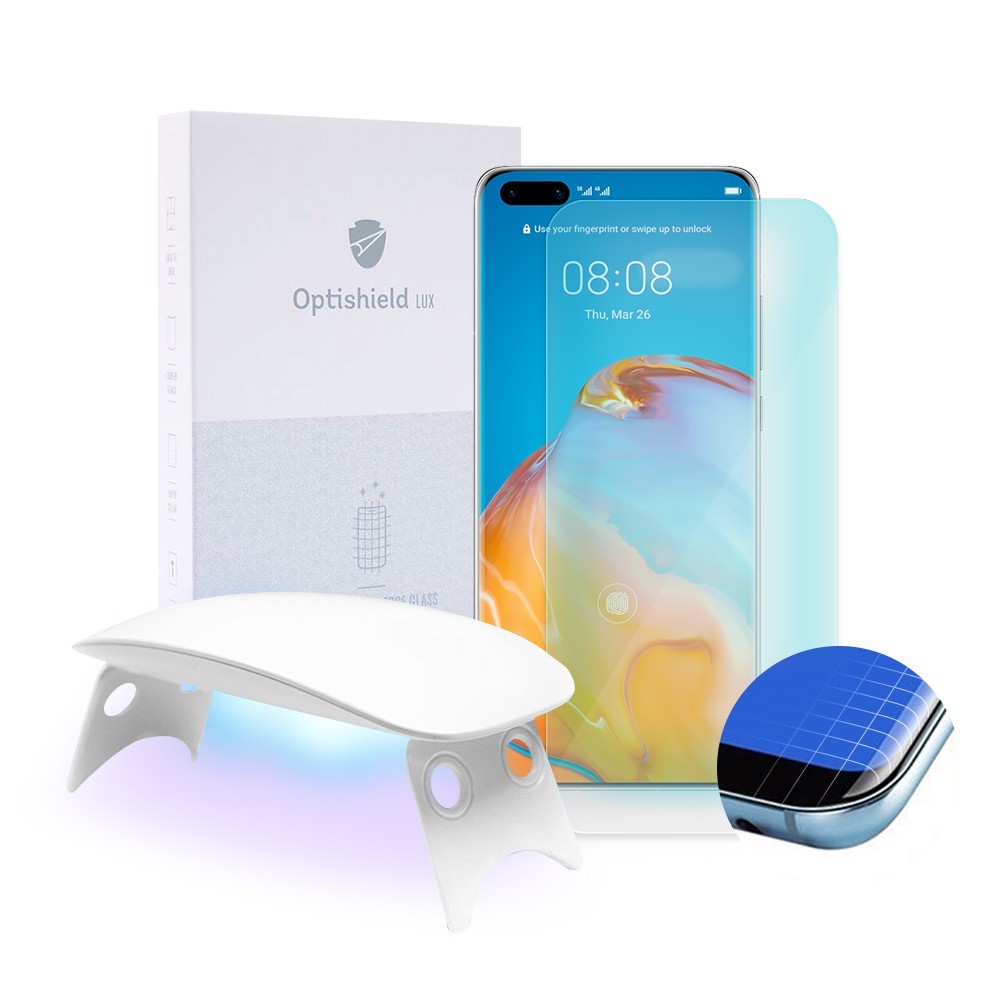 2-Pack: Prémium üvegfólia és UV lámpa Optishield Lux Huawei P40 Pro / P40 Pro Plus készülékekhez