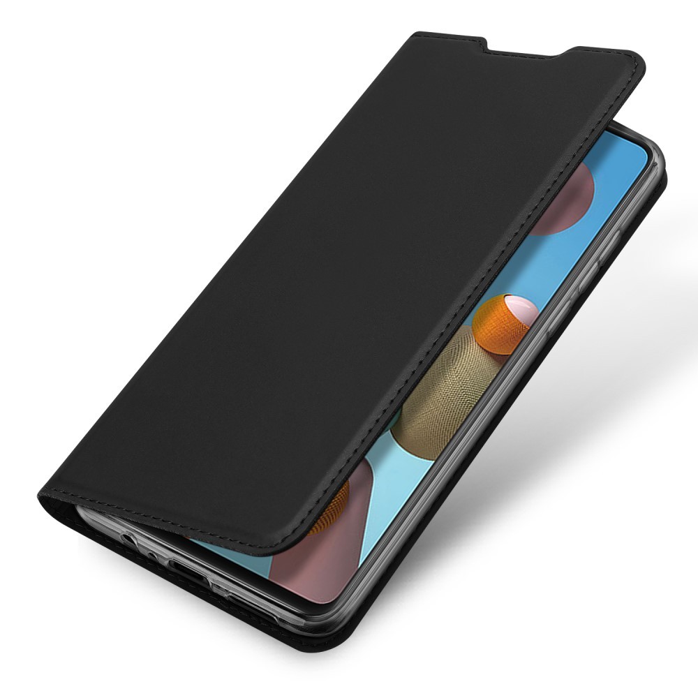 Divatos nyitható tok műbőrből "Skin" Samsung Galaxy A21s készülékekhez - fekete