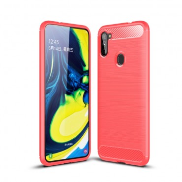 TPU gél tok "Brushed Carbon" Samsung Galaxy A11 készülékekhez - piros
