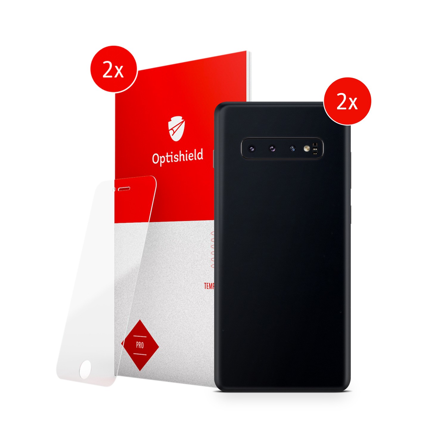 EXO® by Optishield 360° kettő skin és kettő üvegfólia csomag Samsung Galaxy S10 Plus készülékekhez