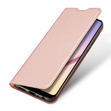 Divatos nyitható tok műbőrből "Skin" Samsung Galaxy A21 készülékekhez - rózsaszín Divatos nyitható tok műbőrből "Skin" Samsung Galaxy A21 készülékekhez - rózsaszín