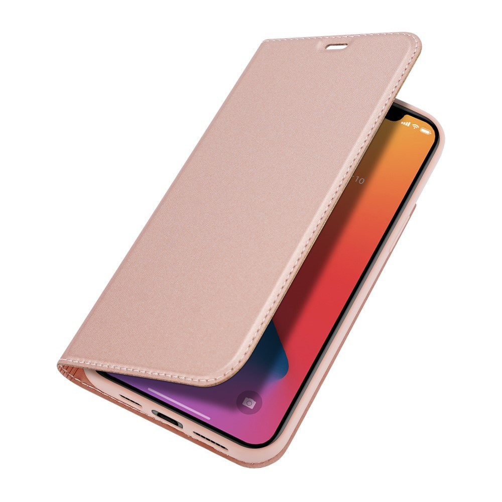 Divatos nyitható tok műbőrből "Skin" iPhone 12 Pro Max készülékekhez - rózsaszín