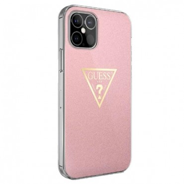 Eredeti kemény TPU tok Guess "Triangle Glitter" iPhone 12 Mini készülékekhez - rózsaszín