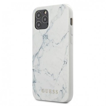 Eredeti kemény TPU tok Guess "Marble" iPhone 12 Pro Max készülékekhez - fehér