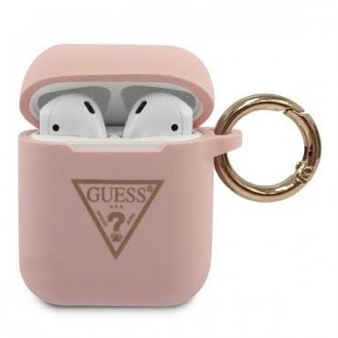 Eredeti szilikon tok Guess "Triangle Logo" Apple AirPods készülékekhez - rózsaszín