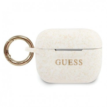 Eredeti szilikon tok Guess "Glitter" Apple AirPods Pro készülékekhez - fehér