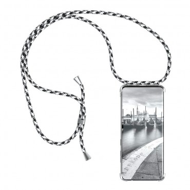 Pasztell TPU tok "Cordy" Samsung Galaxy S20 Ultra készülékekhez praktikus zsinórral - fekete-fehér