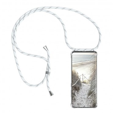 Pasztell TPU tok "Cordy" Samsung Galaxy S20 Ultra készülékekhez praktikus zsinórral - fehér-ezüst