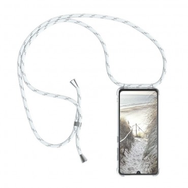 Pasztell TPU tok "Cordy" Samsung Galaxy A41 készülékekhez praktikus zsinórral - fehér-ezüst