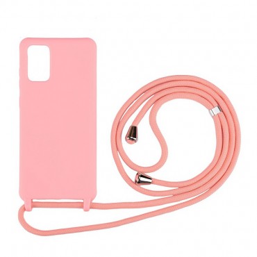 Pasztell TPU tok "Cordy" Samsung Galaxy A41 készülékekhez praktikus zsinórral - rózsaszín