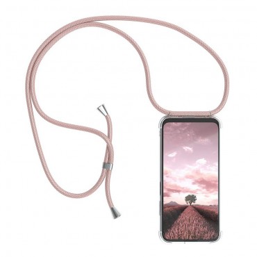 Pasztell TPU tok "Cordy" Huawei P40 Lite készülékekhez praktikus zsinórral - rózsaszín