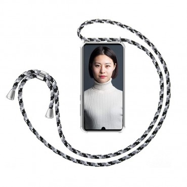 Pasztell TPU tok "Cordy" Huawei P Smart 2021 készülékekhez praktikus zsinórral - fekete-fehér