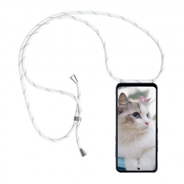 Pasztell TPU tok "Cordy" Huawei P Smart 2021 készülékekhez praktikus zsinórral - fehér-ezüst