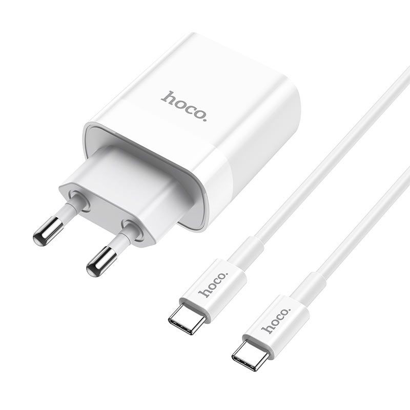 Fali töltő adapter Hoco "C80A" két 20W PD és QC3.0 bemenettel és USB-C - USB-C kábel - fehér