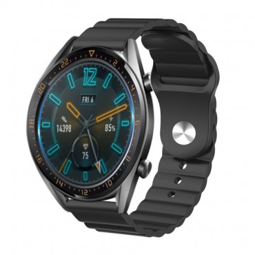 Szilikon óraszíj "Wave" Huawei Watch GT2 42mm készülékekhez - fekete Szilikon óraszíj "Wave" Huawei Watch GT2 42mm készülékekhez - fekete