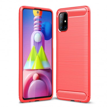 TPU gél tok "Brushed Carbon" Samsung Galaxy M51 készülékekhez - piros