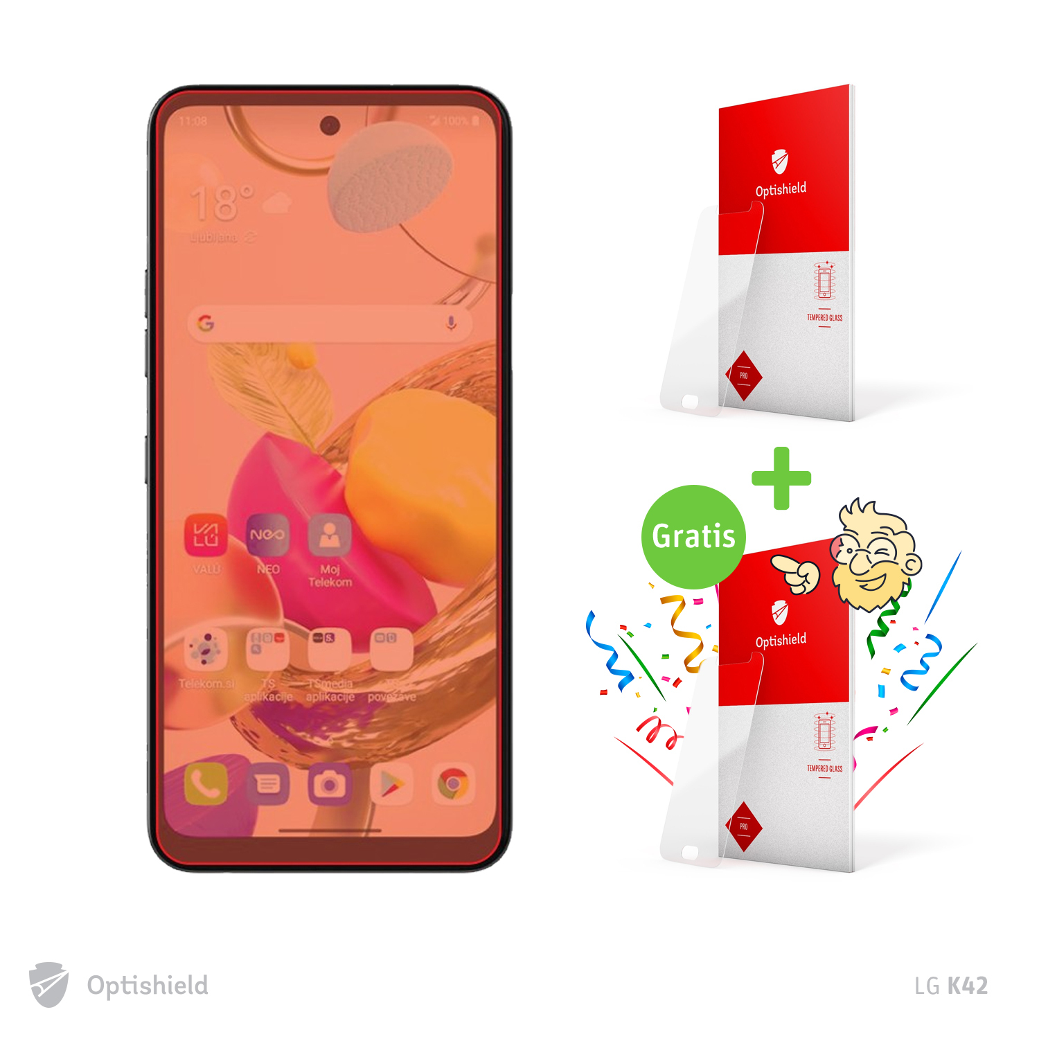 1+1 gratis csomag Optishield® Pro csúcsminőségű üvegfólia LG K42 készülékekhez